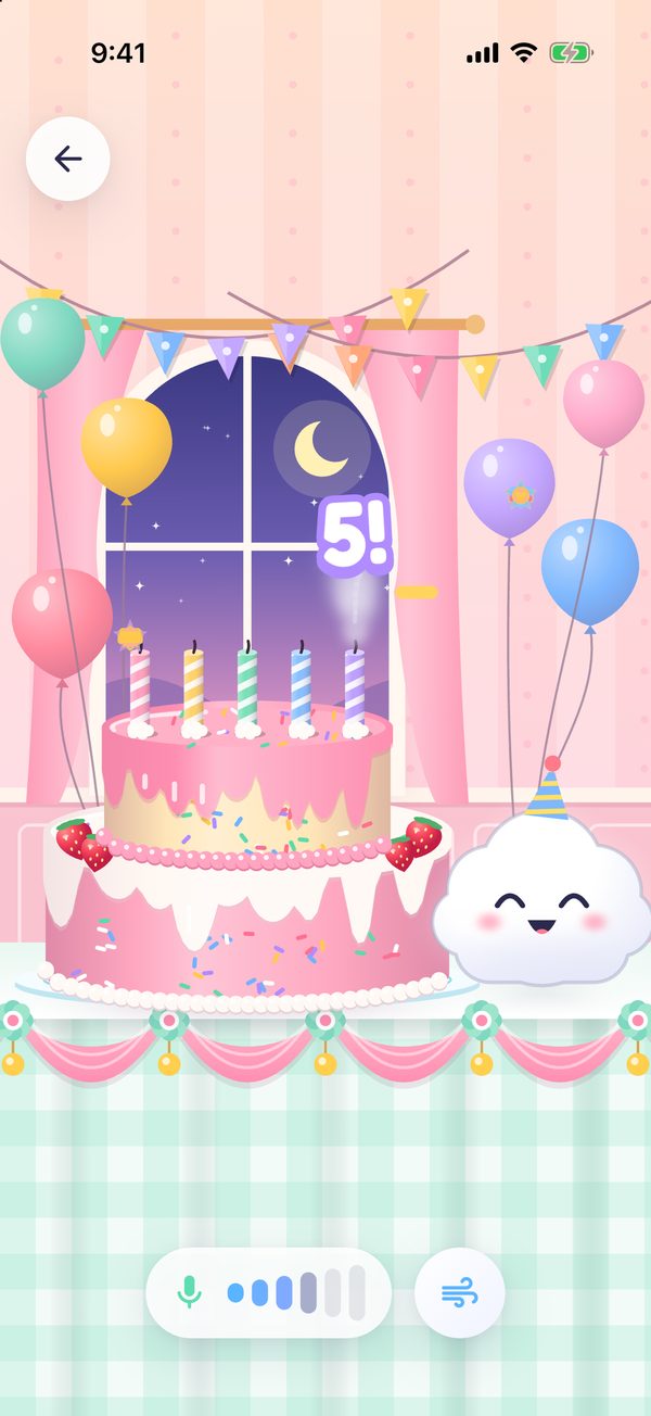The Birthday Candles game with a lit cake